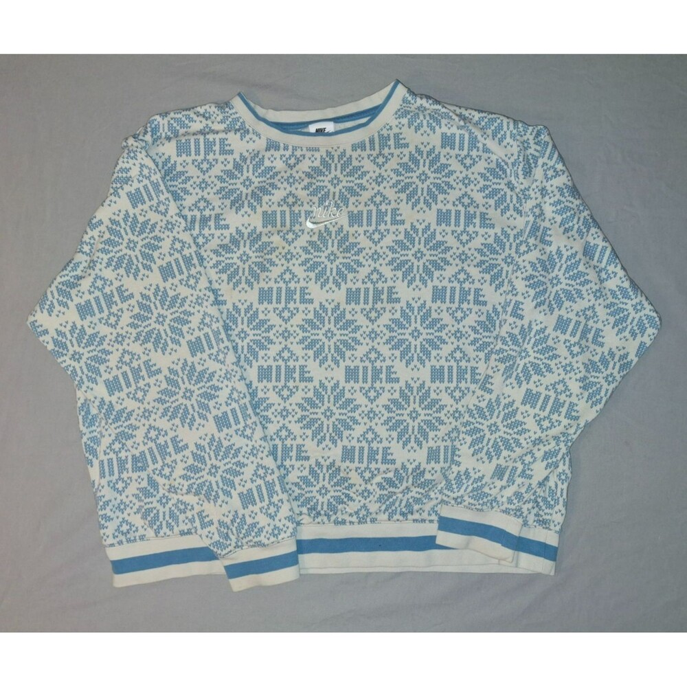 Nike Men’s XL Blue Fair Isle Snowflake Sweatshirt Holiday Christmas Sweater
